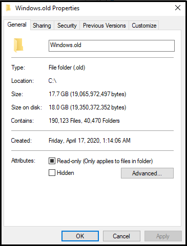 how to delete windows.old folder in Windows 10