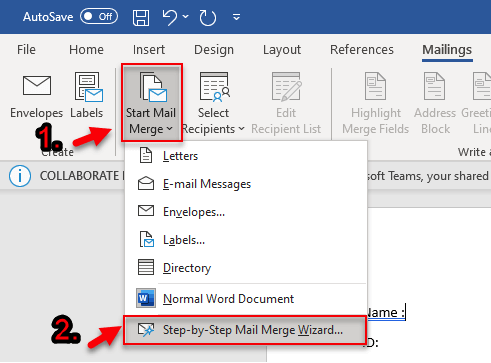 merge data from excel to word