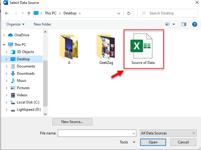 merge data from excel to word