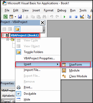 how to create userform in excel