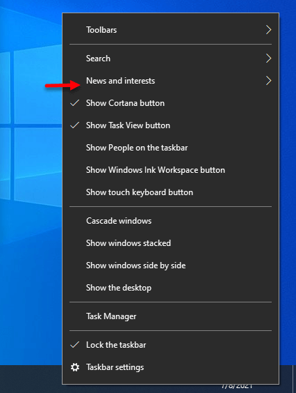 How To Hide or Show Weather On Taskbar Windows 10