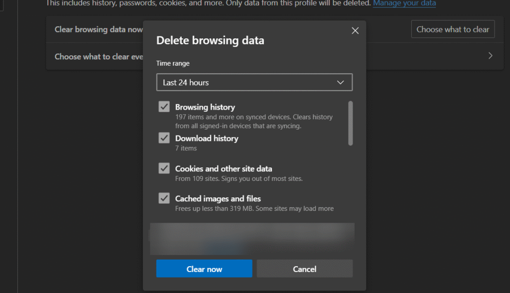 how to clear cache in edge