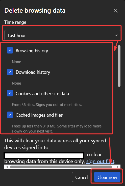 screenshot of microsoft edge clear cache