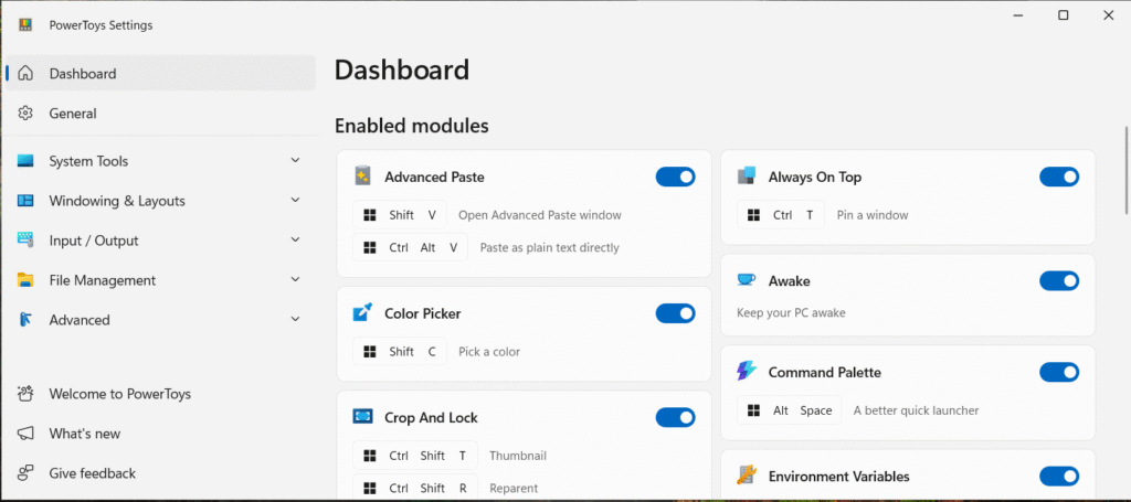microsoft powertoys dashboard