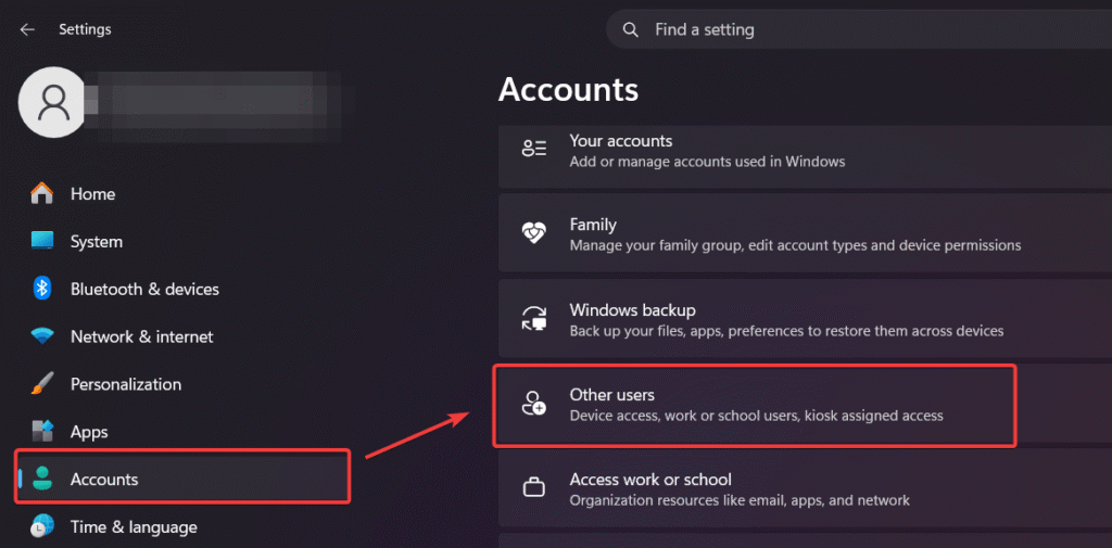 create Microsoft account - screenshot of Accounts in Windows settings