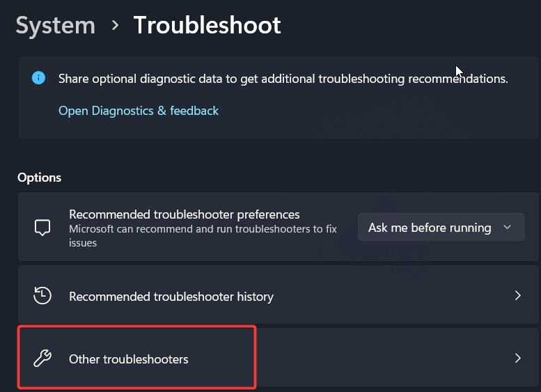 windows other troubleshooters