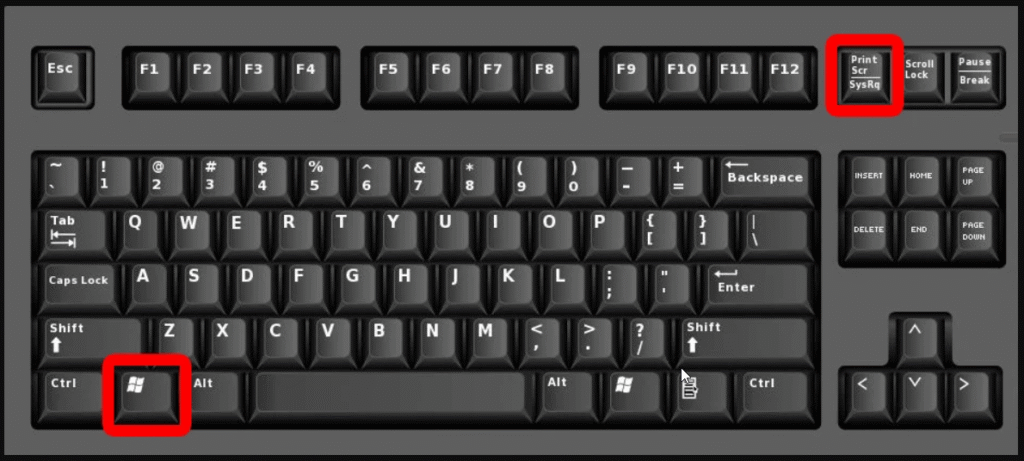 Windows Key and Print Screen Key highlighted