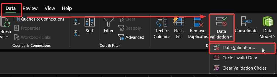 excel data validation