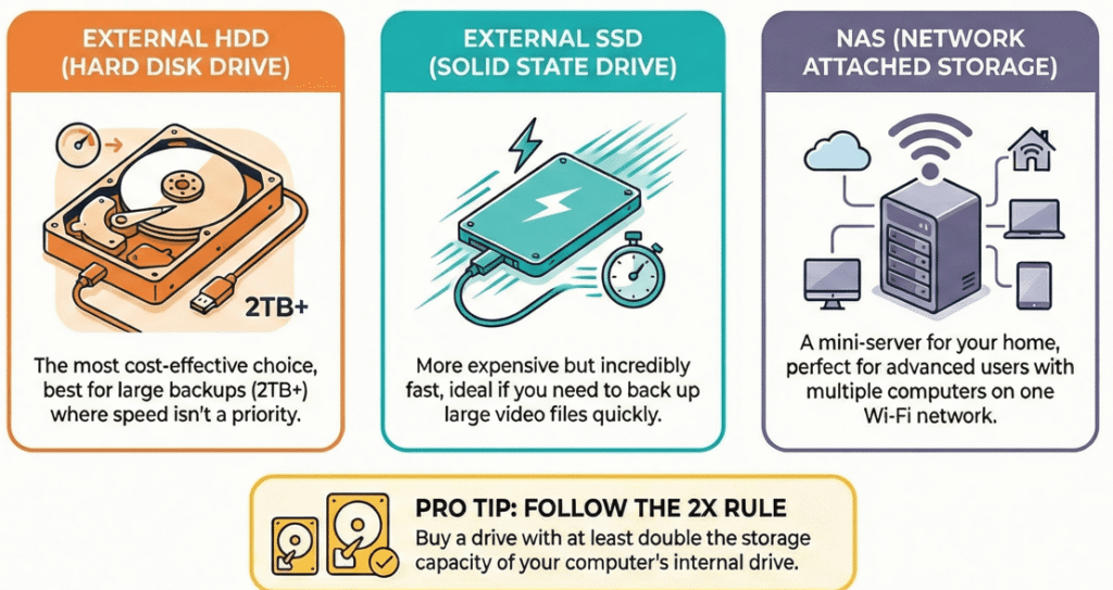 infographic explaining type of storage when choosing backup media