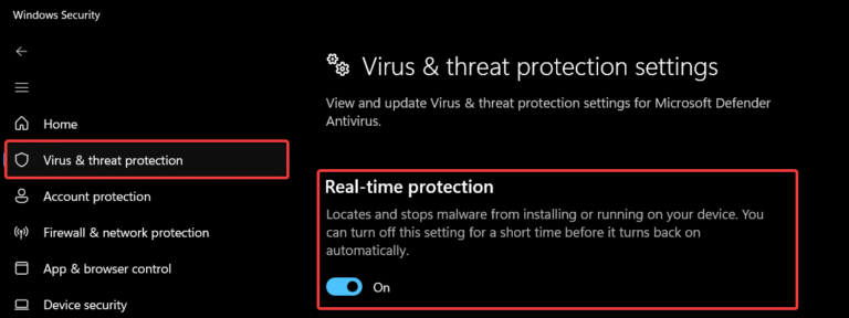 windows defender real-time protection