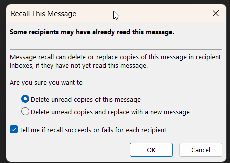 how to recall email in outlook