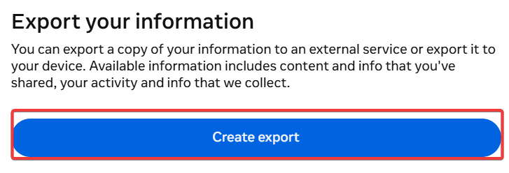 a screenshot showing Facebook profile export your information