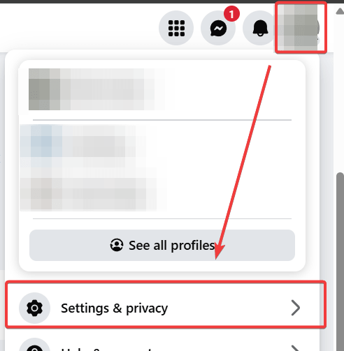 a screenshot showing Facebook profile Settings & Privacy