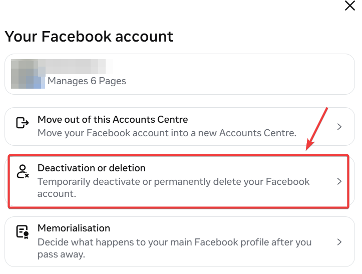 screenshot of Facebook deactivation or deletion