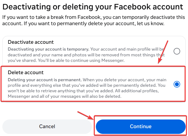 how to delete facebook account