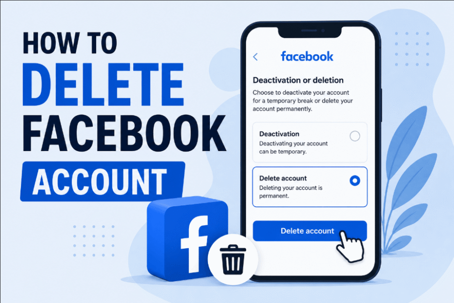 an illustration of how to delete facebook account