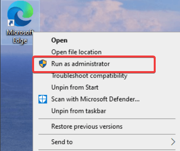 run Microsoft Edge as admin