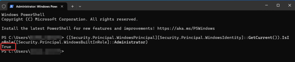 check if you have admin privileges windows via powershell