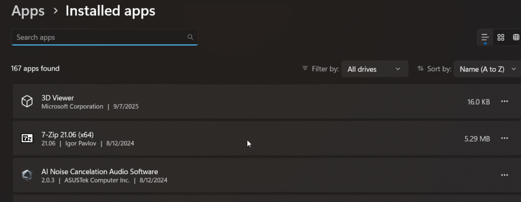 check installed apps on your device windows