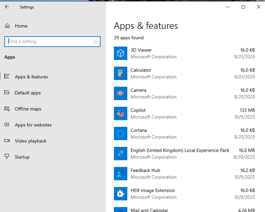 check installed apps on your device windows