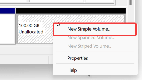 create new simple volume