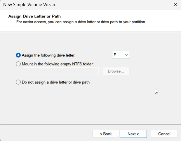 create and format hard disk partitions-choose letter