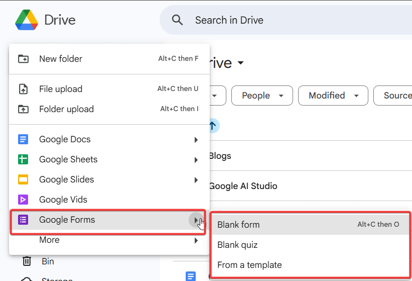 how to create a google form via google drive
