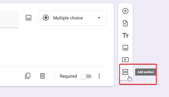 how to create a google form - add section