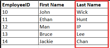 excel table showing all complete employee details