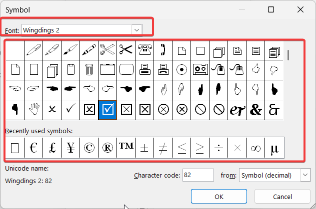 Microsoft Word change checkbox mark