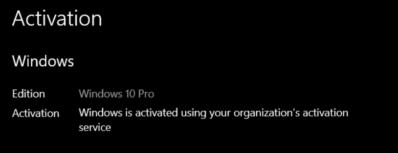 Screenshot Windows is activated using your organization's activation service