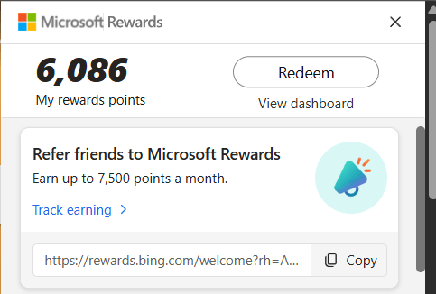 Screenshot of Microsoft Rewards points