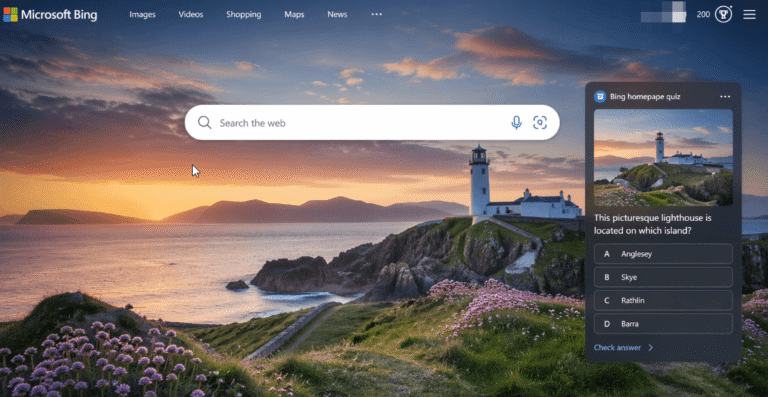 bing homepage quiz