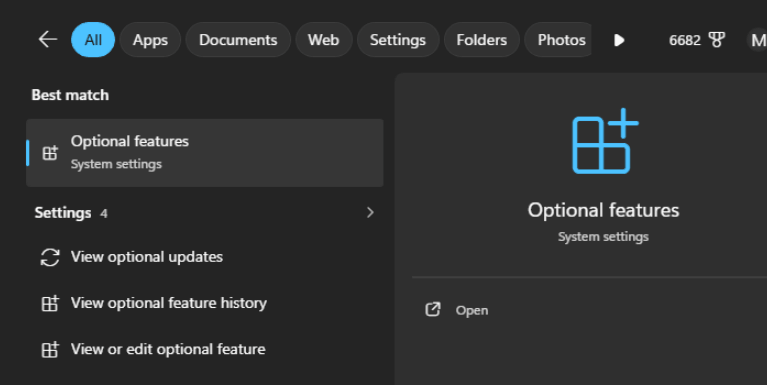 Windows Optional features