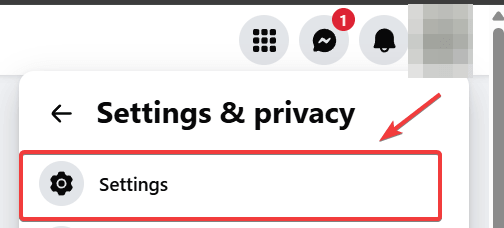 screenshot of guiding user to click Settings on Facebook