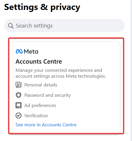 screenshot of Facebook Accounts Centre